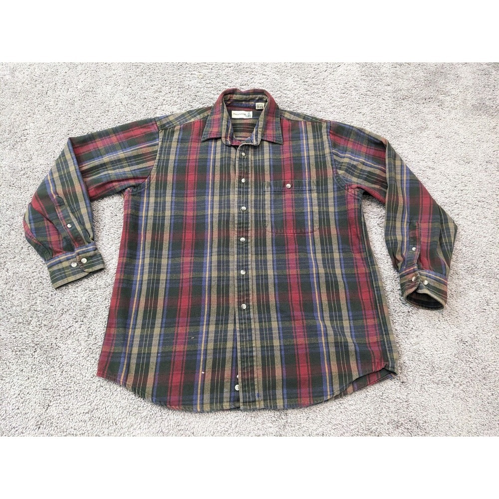 Vintage FIELDMASTER Flannel Shirt Mens Large‎ Red Plaid Long Sleeve